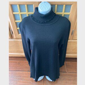 I.K.C. Jet Black Scalloped Long Sleeve Turtleneck Sweater Medium